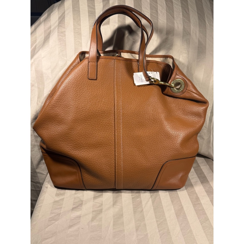 Coach F31328 Peyton Pebble Leather Tote Bag Saddle Brown with Pouch